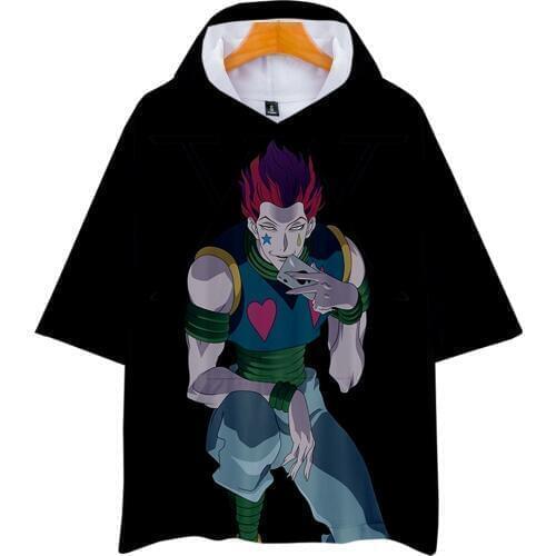 Black Hooded T shirt 3D Anime Hisoka Men Women Tops Summer Harajuku hoodie Clothing Hot Print Comic cartoon Short sleeve Tees