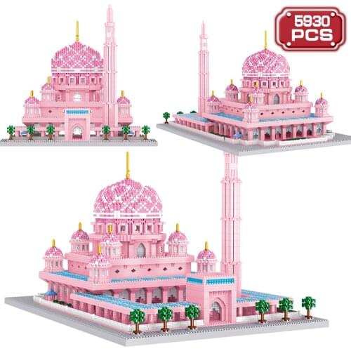 Expert Pink Architecture Mini Temple Sets Building Block Ideas Toys Street view Model Educational Bricks Toys for Girls Adult
