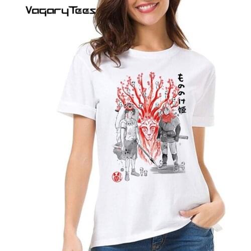 JAPANESE MANGA t-shirt Wolf God Forest Spirit Artsy Awesome Artwork Sakura Deer tree Print women Harajuku Streetwear Tshirt