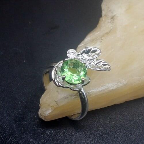 Gemstonefactory Jewelry Big Promotion Single Unique 925 Silver Charm Green Topaz Shiny Women Men Gifts Band Rings 9# 20212657