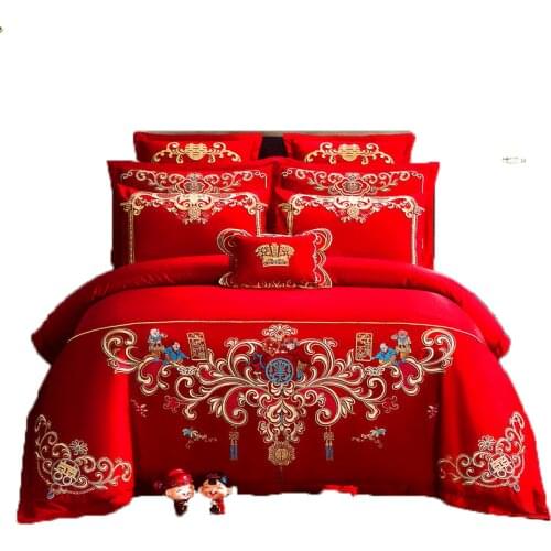 Cotton Wedding Four-Piece Set Wedding Bedding Match Sets Cotton Quilt Cover Red Wedding Room Festive Set