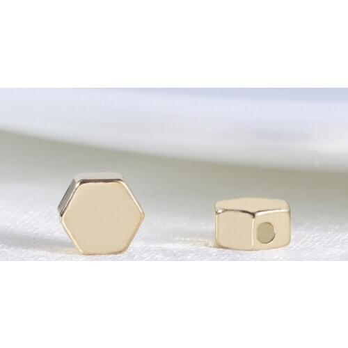 JFE40 Wholesale 100pcs Hexagon Beads Gold Electroplated Spacer Beads Accessories Fashion DIY Bracelet Necklace Jewerly Finding