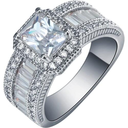 Classic Square Cubic Crystal Zirconia Wedding Finger Ring For Women Engagement Rings Fashion Jewelry