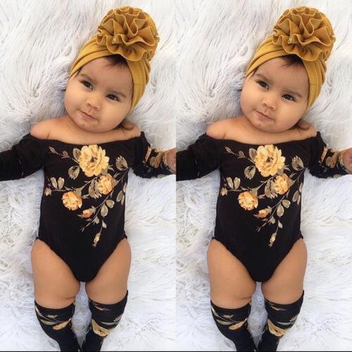 2PCS Newborn Baby Girl Off Shoulder Flower Romper+Leg Warmers Outfits Clothes