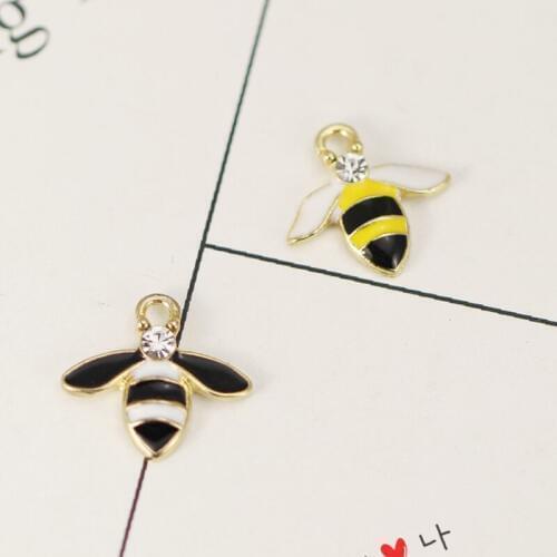 MRHUANG 10pcs Cute Bee Enamel Charms Alloy Pendant fit for bracelet DIY Fashion Jewelry Accessories