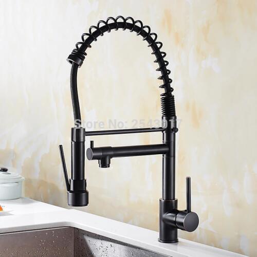 GIZERO High Quality Kitchen Mixer Faucet Blackend Spring Kitchen Faucet Pull out Side Sprayer Dual Spout Single Handle ZR386
