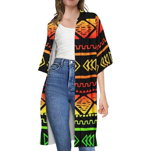 Summer jacket Cloak Polynesian Tribal Print 4XL Plus Size Short Sleeve Women Cardigan Trench Coat Wholesale Kimono Cardigan