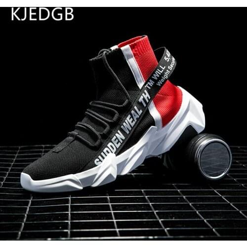 KJEDGB 2020 Fashion High Top Chunky Men Casual Shoes Breathable Men Sock Shoes Walking Platform Sneakers Mesh Shoes Man