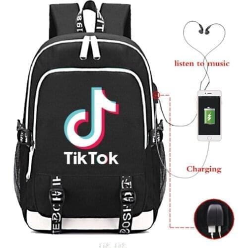 New TIK TOK Boys Girls Kids School Book Bags Women USB Chain Laptop Travel Backpack TIK TOK Canvas Men Bagpack Packsack Bookbag