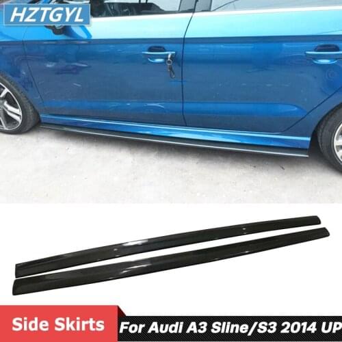 O Style Carbon Fiber Material Side Skirts Extensions Trim Lip For Audi A3 Sline S3 Tuning 2014 Up