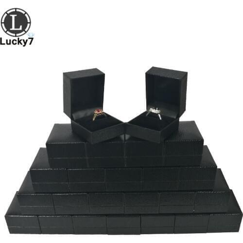Wholesale 50pcs/lot Black PU Leather Ring Boxes Jewelry Display Box Foldable Case For Wedding Ring Packaging Gift Box