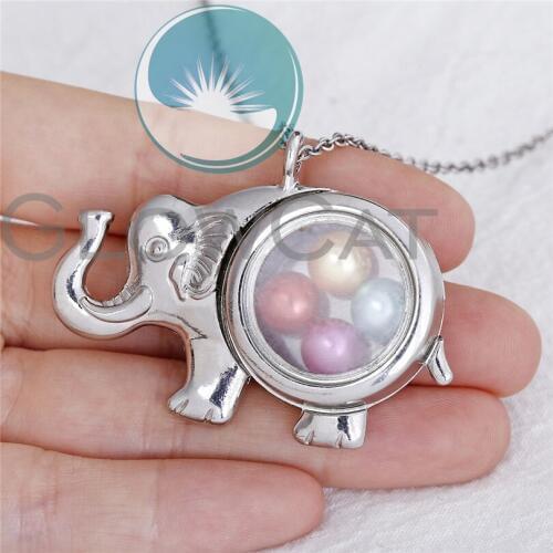 Floating Locket Pendant 50cm Steel Chain Silver Color Lucky Elephant Floating Glass Locket Necklace Mothers Day Gift