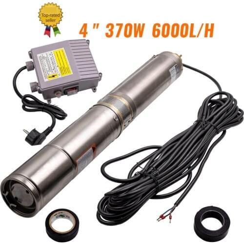 4" 370W Borehole Deep Well Submersible Water Pump 6000 L/H 20m Cable Stainless Steel 2850rpm 0.5HP Electric Pump Irrigation