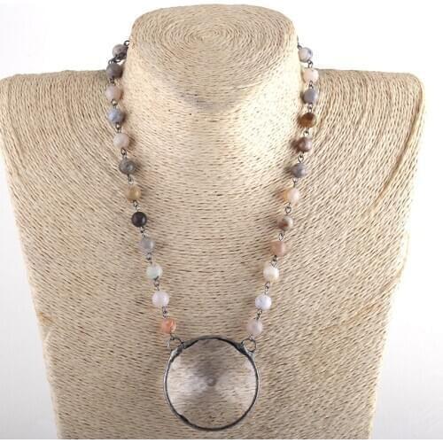 MD Fashion Bohemian Tribal Jewelry Natural Stone Rosary Big Crystal Pendant Necklaces For Women Necklace