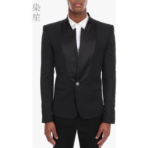 S-5XL 2019 New Mens GD Hair Stylist fashion Show Color collision Placket stand collar Suit Plus size Singer costumes