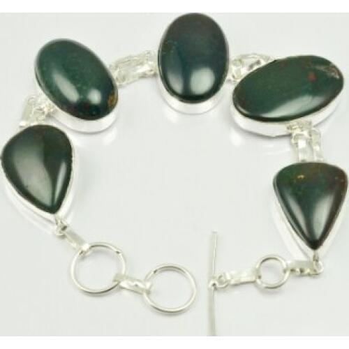 Blood Stone Bracelet Silver Overlay over Copper , 24.5 cm, B2256