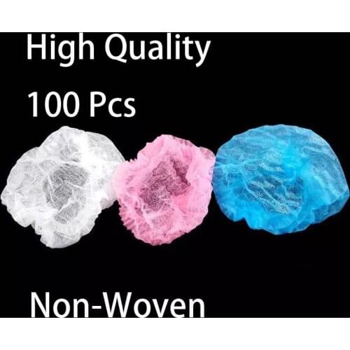 100Pcs Shower Cap Hair Nets Beauty Salon Head Cover Hats Mop Hygiene Plastic Thick Non-woven Protection Mushroom Cap Accessories