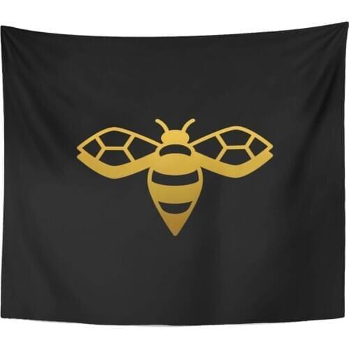 Hexagon Golden Gold Bee on Black Symbol Queen Abstract Beauty Beehive Tapestry Home Decor Wall Hanging for Living Room Bedroom