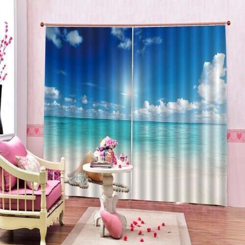 Sea Beach conch scenery Printed Shower Curtains for living room bedroom pearl blackout curtains