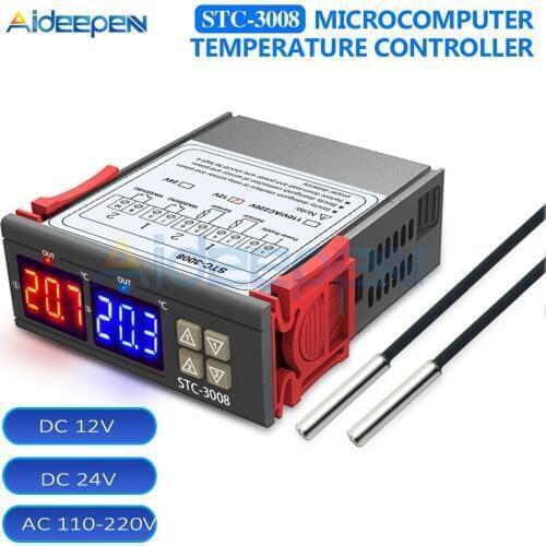 STC-3008 Dual Digital Temperature Controller Two Relay Output 12V 24V 110V 220V Thermoregulator Thermostat With Heater Cooler