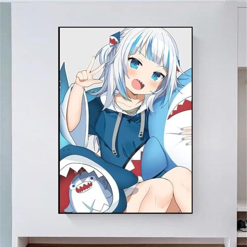 Room decoration Anime poster Gawr Gura Hololive canvas poster Modern nordic Cute little girl Painting for home Decor Sticker