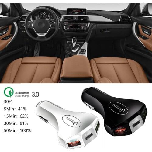 Universal 3 In 1 USB Car Charger Fast Charing 3 Port 12-24-32V Cigarette Socket Lighter Car Type-c Charger For Car Truck SUV
