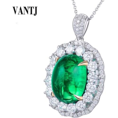 VANTJ Real 10K Gold Pendant Sterling Lab Grown Emerald 10*14mm Moissanite Created Gemstone Necklace for Women Party Wedding Gift