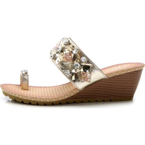 High Quality Fashion Rhinestone Inlaid Gladiator Women Sandals Wedges Ladies Elegant Casual Heels Summer Shoes Footwear For Girl