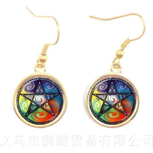 Satanic Baphomet Pentagram Drop Earrings Gothic Pendant Satanism Evil Occult Pentacle Jewelry Pagan Charm Earrings For Women