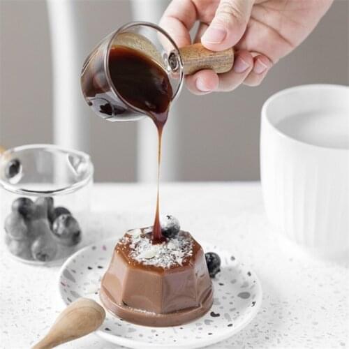 1pcs Glass Taste Dish Coffee Mini Milk Cup Hand-draw Sauce Dish With Wooden Handle Sauce Vinegar Snack Plate Tableware