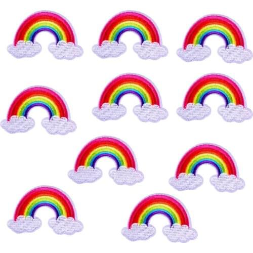 10pcs/set Cartoon Rainbow Iron On Patches For Clothing Kids T-shirt Cute Stripes Applique On Clothes Embroidery Patch Wholesale