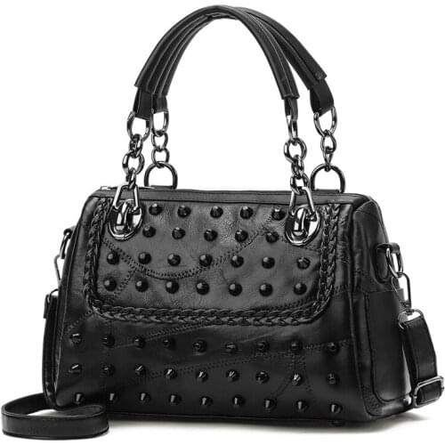 2022 Fashion Black Cool Style Messenger Bag Totes Stitching Rivet Handbag Women Shoulder Bag