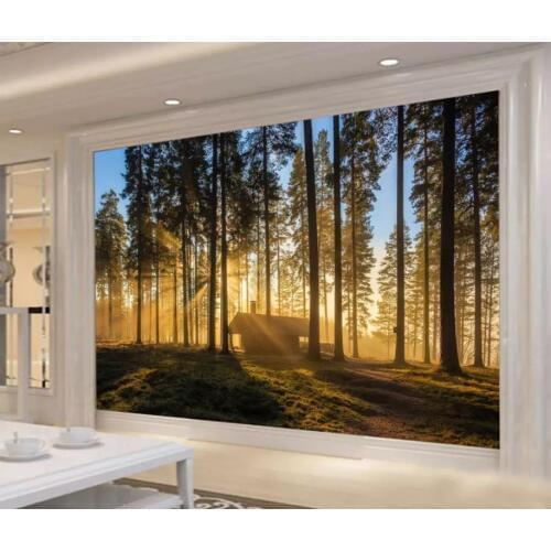 3D Wallpaper Custom Photo Wallpaper 3D Stereo Forest hut sunshine TV Background Wall Mural Wall Paper