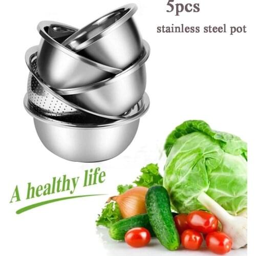 5PCS Multifunctional bowl Thick Stainless Steel Pot Baking Egg Bowl Sink Dish Kitchen fruit bowl salad bowl
