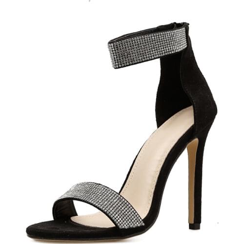 Diamond Crystal High Heels Women Sandals New Summer Sexy Club Party Heels Sandals Women Apricot Black Plus Size 35-43