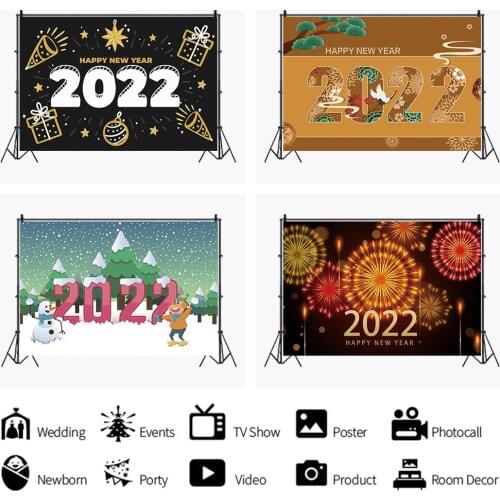 2022 Happy New Year Backdrop Photo Family Reunion Celebrate Party Cartoon Backgrounds Prop Banner Decor Photocall