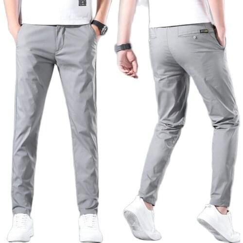 2021 estilo clásico de negocios de moda Slim recto de algodón de Color sólido pantalones marca delgada pantalones casuales para