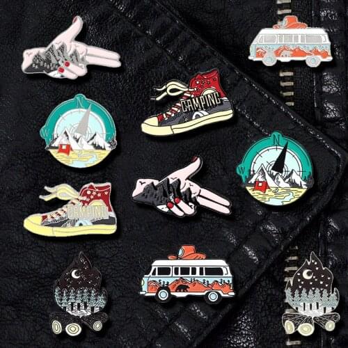 Creative Trendy Cartoon Cute Camping Oil Drop Brooch Pin Denim Bag Gift For Friends Men Women Fashion Jewelry Clothes Decoration