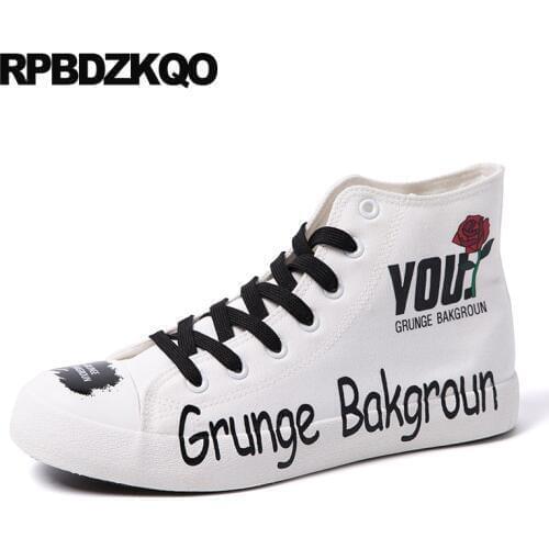 Designer trainers skate men shoes casual high top floral hip hop flats creepers white sneakers yellow painting printed platform