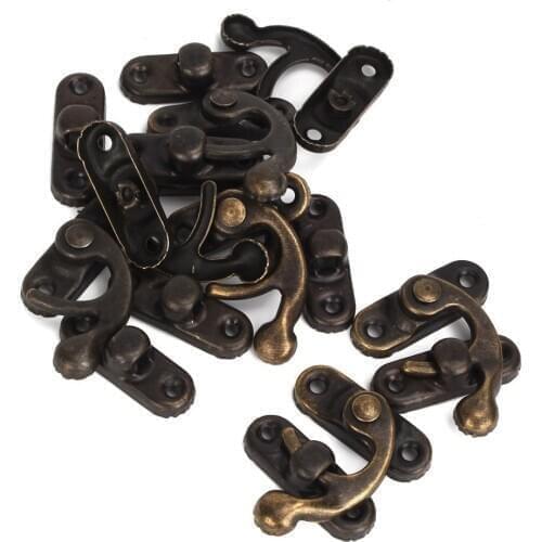 Metal Vintage Padlock Hasp Hook Horns Bronze 2.8x3.2cm Iron Shackle Lock For Jewelry Box Pack Of 16