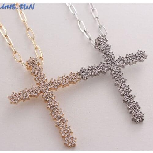 MHS.SUN Luxury Design Mosaic Zircon Cross Pendant Necklace Fashion Chain Necklace AAA CZ Jewelry For Women/Girls Gifts 1Pc