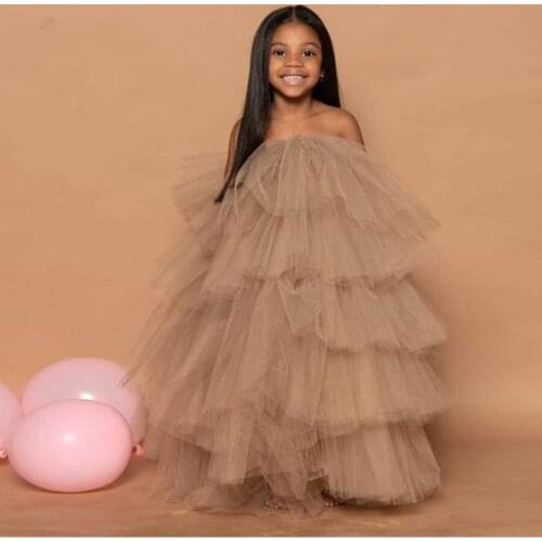 Cute Tiered Wedding Flower Girl Dress Gowns Ruffle robe de fille de fleur Custom Long Kids Party Dress Girl Lush Off Shoulder