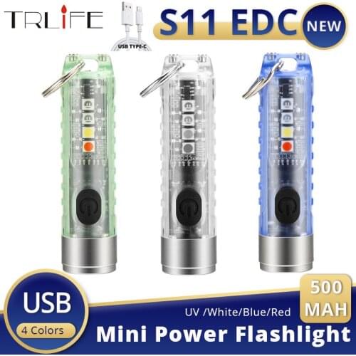 Mini Powerful LED Flashlights S11 EDC Car Warning Purple UV Light IP65 Waterproof Porable Torch for Key Chain With Tail Magnet