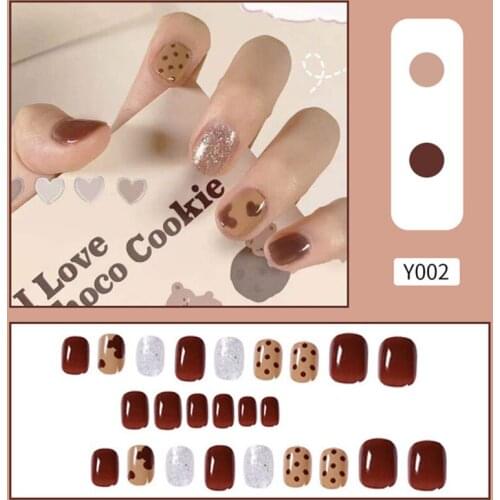 24pcs/Box Fashion Dot Bear Short French Fake Nail Tip Matte Full Cover Ballet Coffin Fake Nail Art Detachable Manicure Tool
