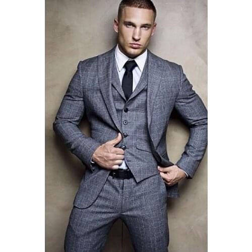 3 Pieces Men Suits&Blazer+Pant+Vest Plaid Formal Tuxedos Suits Custom Made Gentleman Wedding Suits