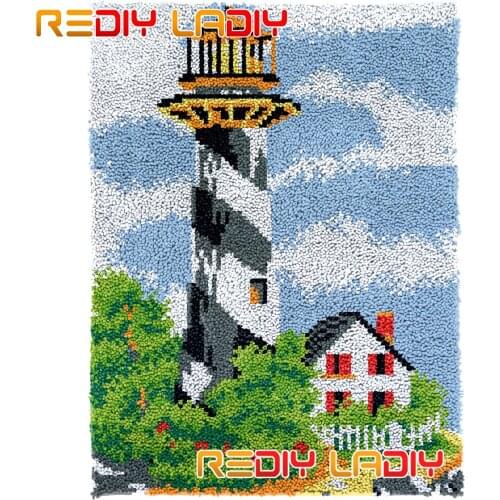 Latch Hook Rug Kits Lighthouse Plush Wall Tapestry DIY Carpet Rug Thick Yarn Arts Cushion Crocheting Floor Mat Home Decor Gifts