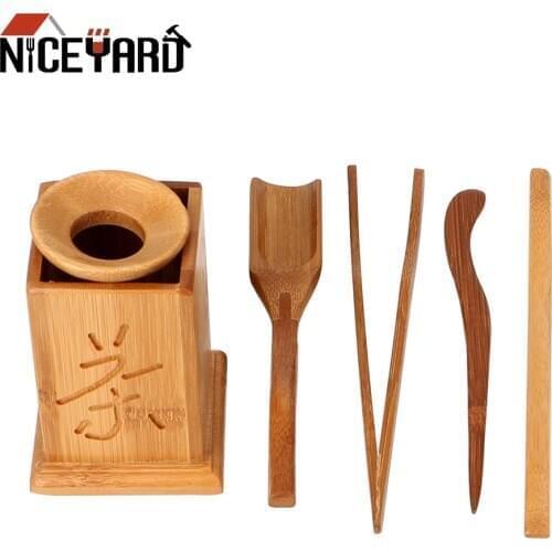 NICEYARD Chinese Bamboo Tea Tools Set Puer Knife Spoon Clip Strainer Vintage Handmade Sets for Kung Fu Tea 7pcs/set