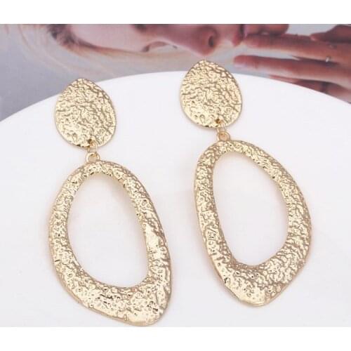 New Fashion Texture Geometric Metal Big Drop Earrings Gold Color Hollow Irregular Earrings For Woman Accessories Pendientes Gift