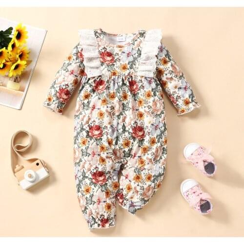 Autumn Baby Rompers Clothes Newborn Infant Baby Girls Ruffle Lace Floral Jumpsuit Romper Fashion Casual Baby Girl Outfits
