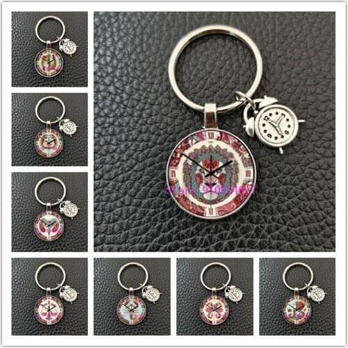 Birthday Gift 12 Constellation Clock Glass Dome Jewelry Keychain Virgo Libra Scorpio Constellation Alarm Clock Pendant Keychain